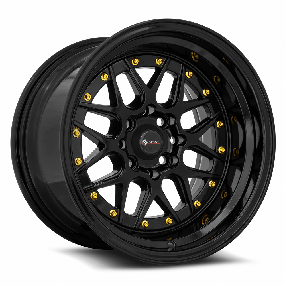 Vors Wheels VR7 15x9 4x100/4x114,3 All Black Gold Rivet offset 0