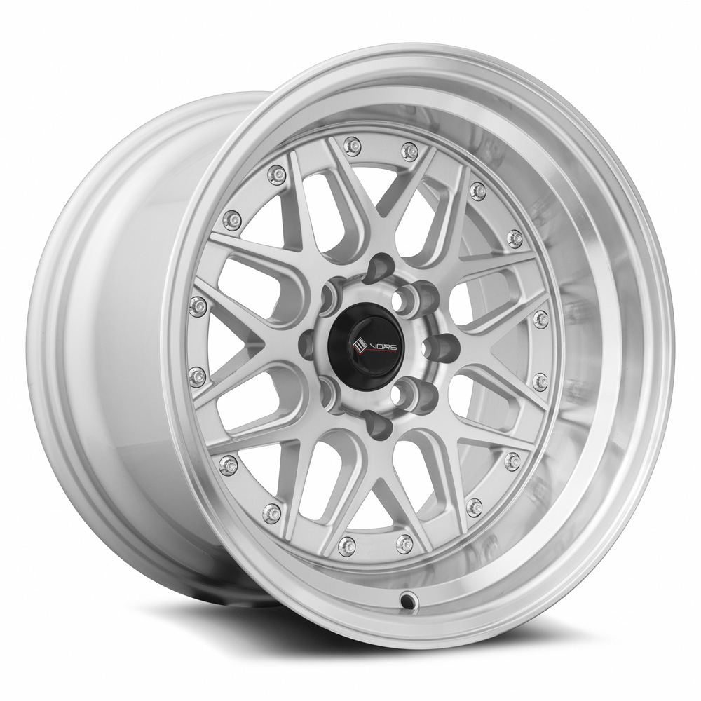 Vors Wheels VR7 15x9 4x108 Silver Machine Face Lip Chrome Rivet offset 0