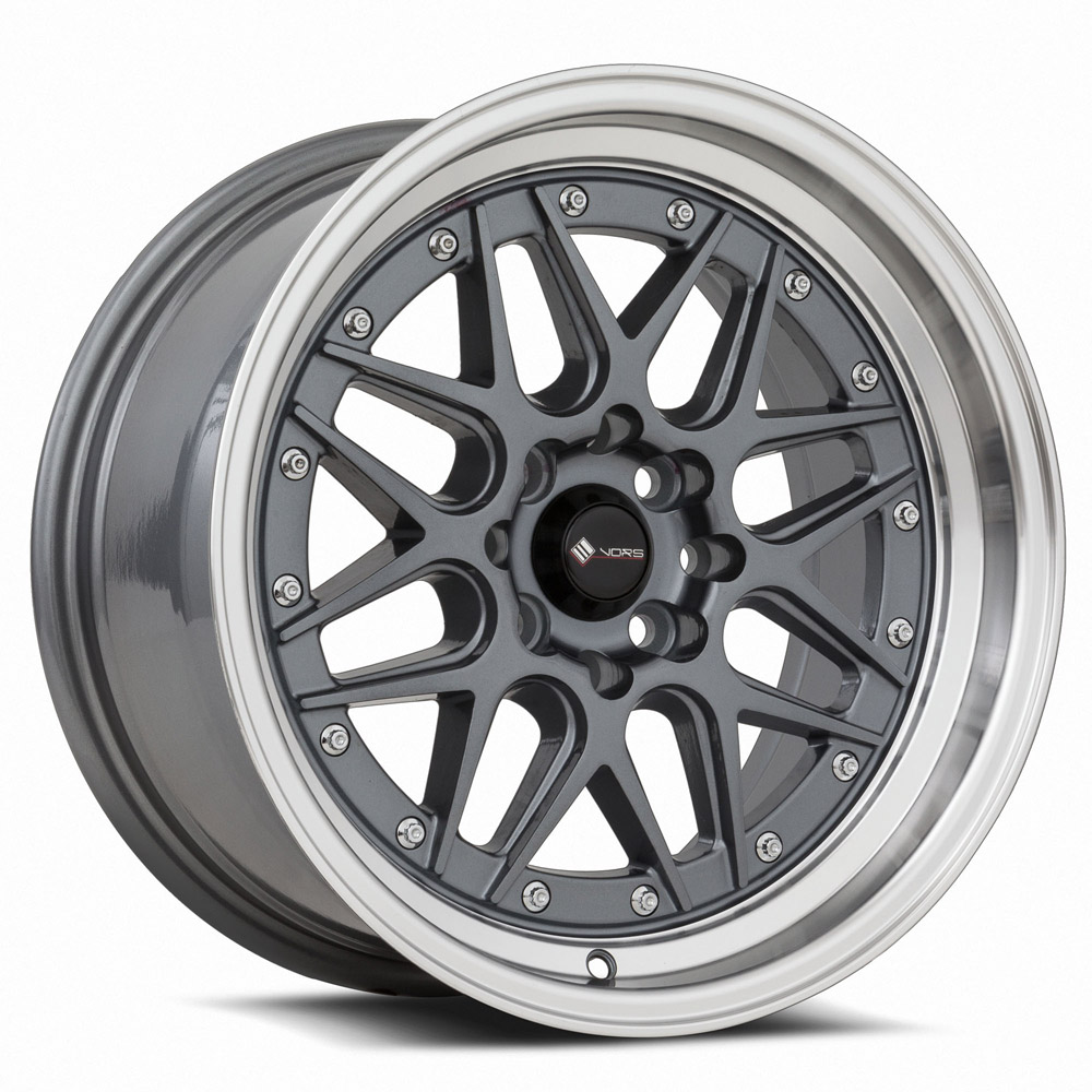 Vors Wheels VR7 16x8 4x108 Gun Metal Machine Lip Chrome Rivet offset 20